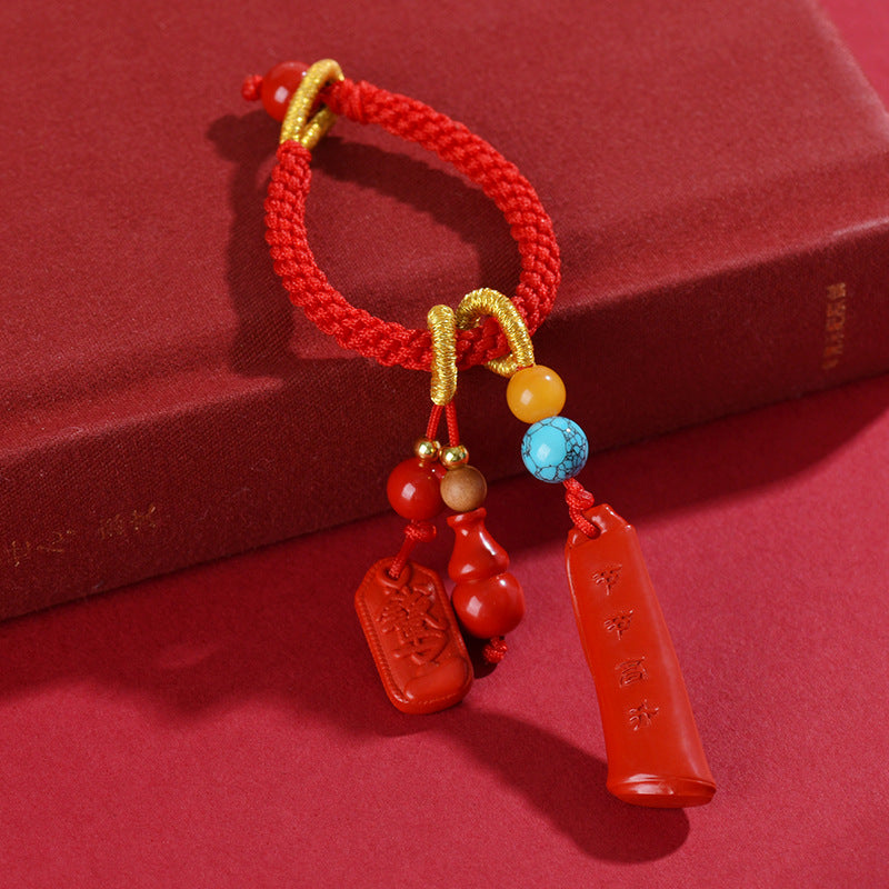 Natural High-Content Cinnabar Keychain for Car Protection and Continuous Progress