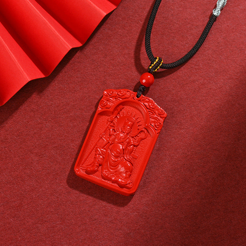 Imperial Red Natural Cinnabar General Wu Sui Pendant - Red Zodiac Year Guardian Talisman