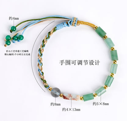 Natural Green Dongling Jade Handwoven Bracelet | Chinese Style Spiritual Protection Jewelry