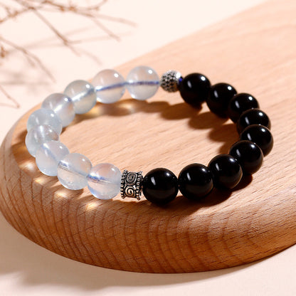 Natural Obsidian Aquamarine Crystal Bracelet - Couple Spiritual Harmony & Protection