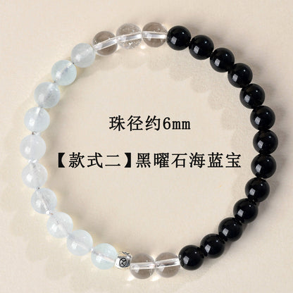 Natural Obsidian Aquamarine Bracelet | Protection & Serenity Energy Stone Jewelry for Women