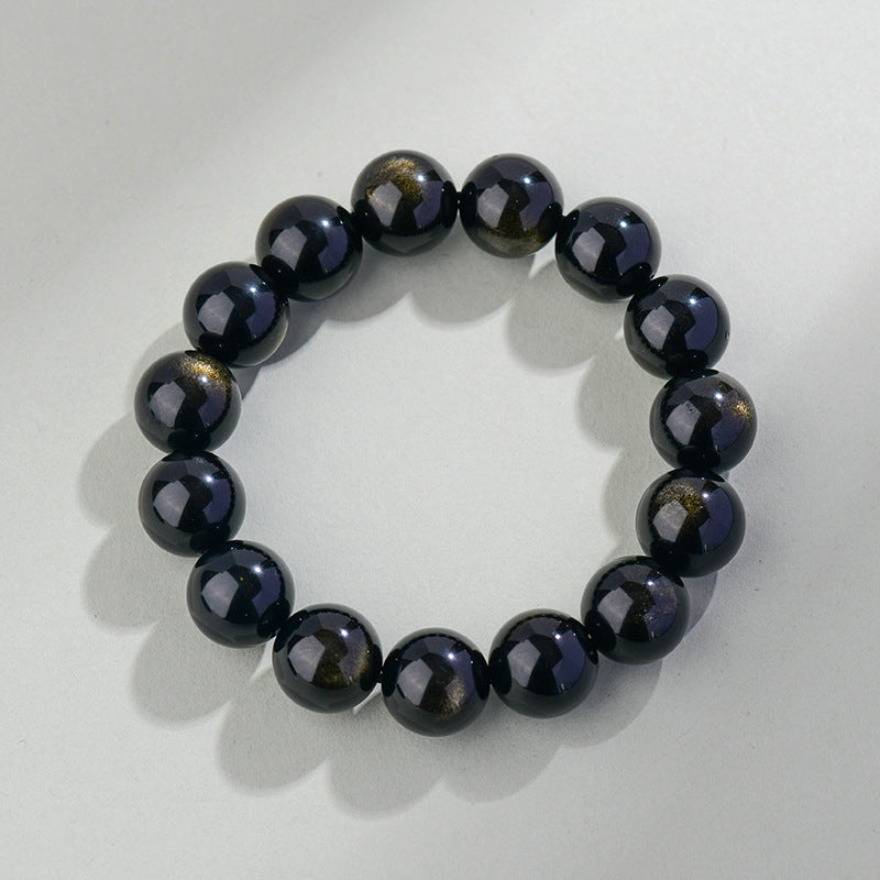 Natural Mexican Obsidian Round Bead Bracelet｜Spiritual Protection & Prosperity Unisex Jewelry