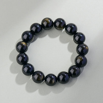Natural Mexican Obsidian Round Bead Bracelet｜Spiritual Protection & Prosperity Unisex Jewelry