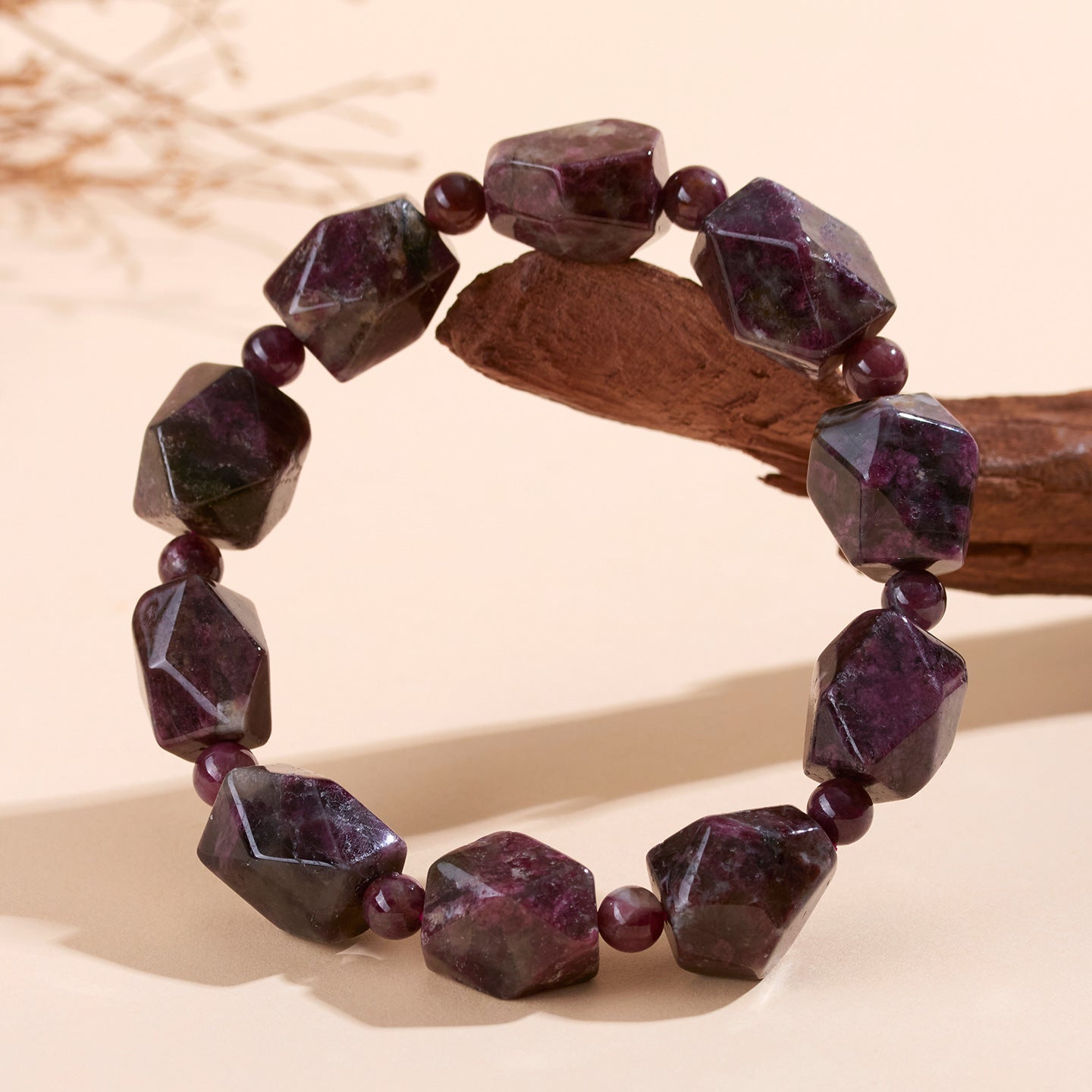 Natural Crystal Plum Blossom Tourmaline Irregular Faceted Bracelet | Spiritual Energy & Good Luck