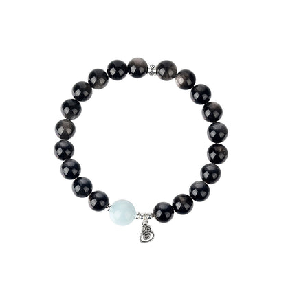 Natural Silver Obsidian Aquamarine Gourd Bracelet - Chinese Lucky Women's Jewelry