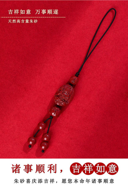 Natural Purple Gold Cinnabar Zodiac Buddha Phone Chain - Divine Protection & Fortune Attraction