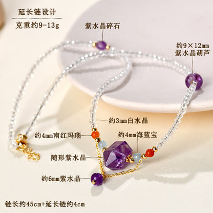 Natural White Crystal Amethyst Fortune Luck Collarbone Necklace | Spiritual Energy Jewelry