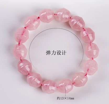 Natural Rose Quartz Bell Bracelet for Women - Peach Pink Crystal Healing Jewelry for Love and Harmony