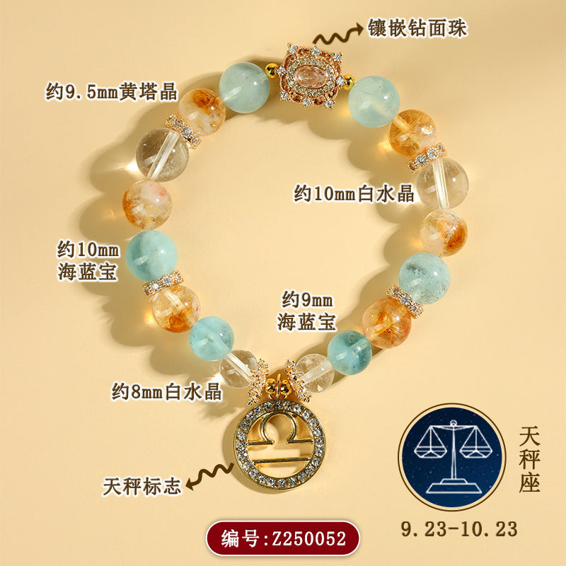 Twelve Zodiac Natural Crystal Multi-Gem Bracelet | Astrological Harmony & Spiritual Elegance