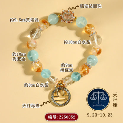 Twelve Zodiac Natural Crystal Multi-Gem Bracelet | Astrological Harmony & Spiritual Elegance