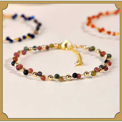 Natural Crystal Lapis Lazuli Tourmaline Red Agate Silk Wrapped Bracelet for Petite Women