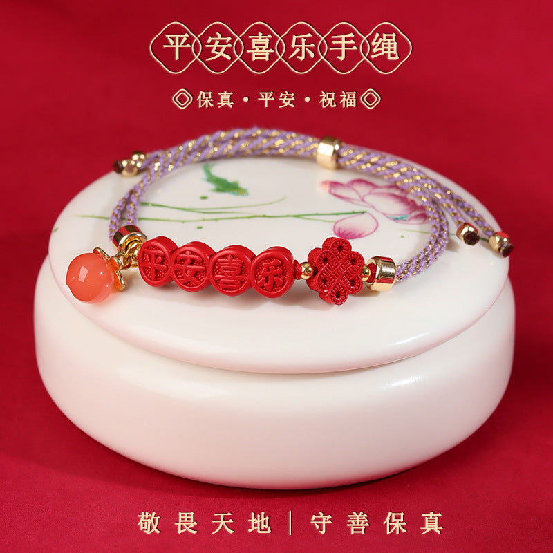 Imperial Red Cinnabar Peace Joy Bracelet | Ancient Handwoven Spiritual Jewelry