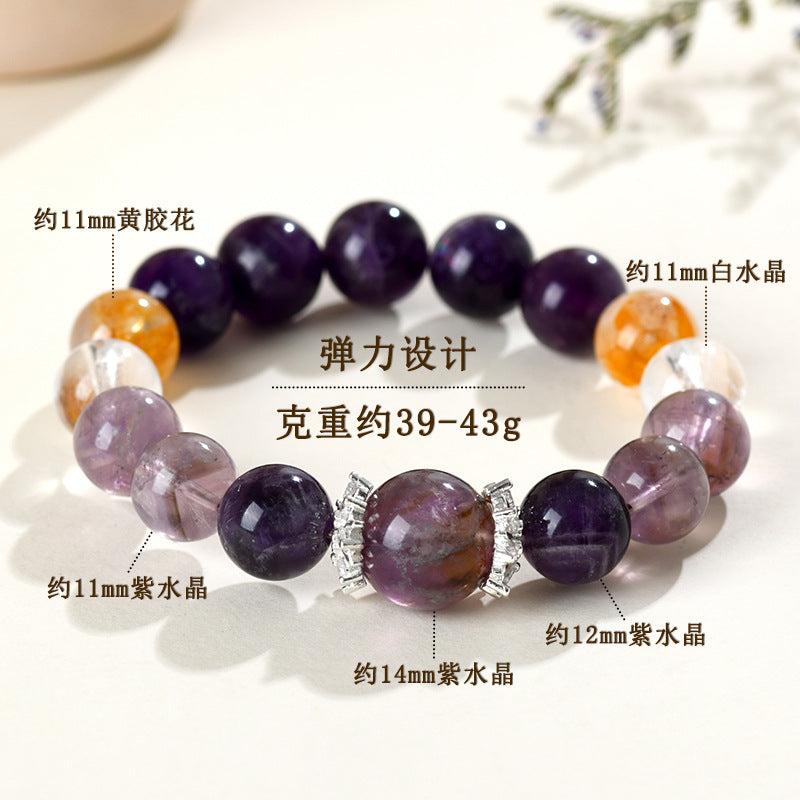 Natural Amethyst Yellow Gum Flower White Crystal Bracelet - Spiritual Harmony & Energy Balance