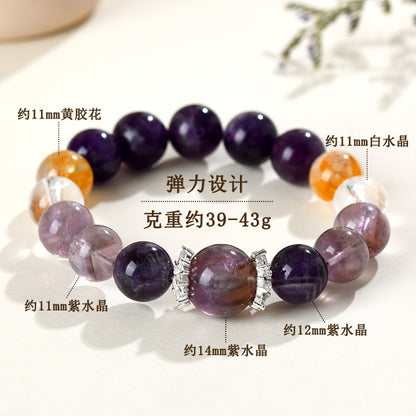 Natural Amethyst Yellow Gum Flower White Crystal Bracelet - Spiritual Harmony & Energy Balance