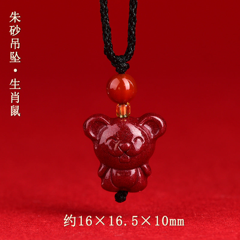 Natural High-Content Cinnabar Purple Gold Sand Zodiac Pendant Necklace for Couples - Spiritual Harmony and Fortune