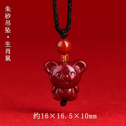 Natural High-Content Cinnabar Purple Gold Sand Zodiac Pendant Necklace for Couples - Spiritual Harmony and Fortune