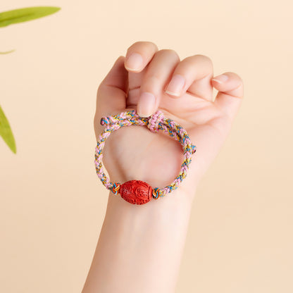 Imperial Red Cinnabar Fortune Drum Bead Tibetan Style Bracelet - Spiritual Protection and Luck