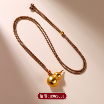Golden Gourd Fortune Pendant Necklace | Chinese Style Ancient Craft Amulet for Wealth