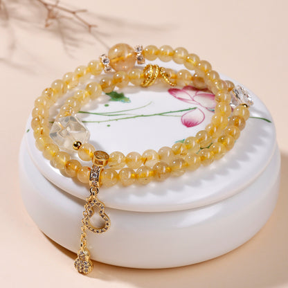 Golden Rutilated Quartz Double Circle Bracelet | Spiritual Women's Buddhist Bead for Wealth and Harmony