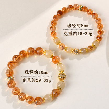 Yellow Pagoda Rutilated Quartz Bracelet - Chinese Style Women's Spiritual Jewelry