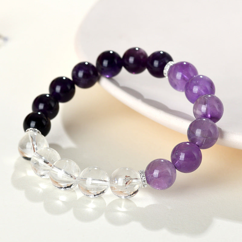 Natural Uruguay Amethyst & White Crystal Bracelet - Dreamy Purple Aura for Women