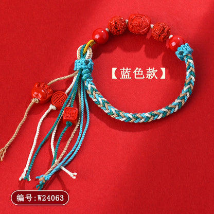 Natural High Content Cinnabar Guanyin Barrel Beads Tibetan Bracelet - Handwoven Spiritual Protection