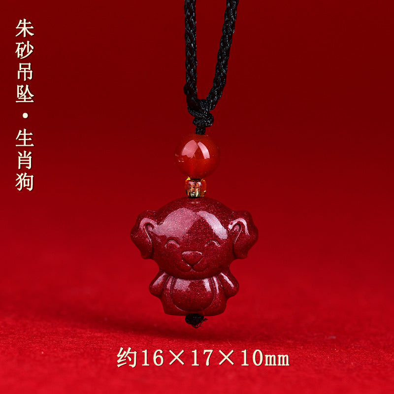 Natural High-Content Cinnabar Purple Gold Sand Zodiac Pendant Necklace for Couples - Spiritual Harmony and Fortune