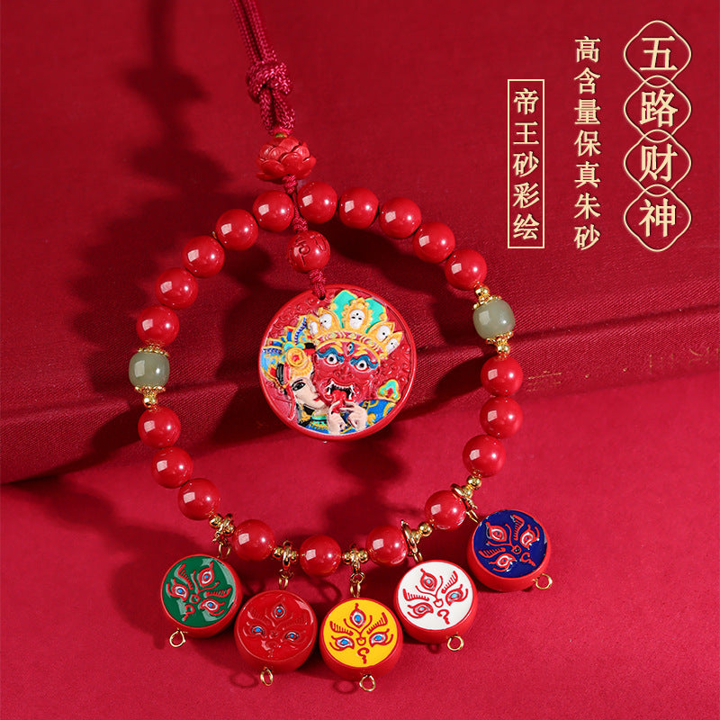 Imperial Red Cinnabar Five Directions God of Wealth Car Hanging for Prosperity and Safe Travels