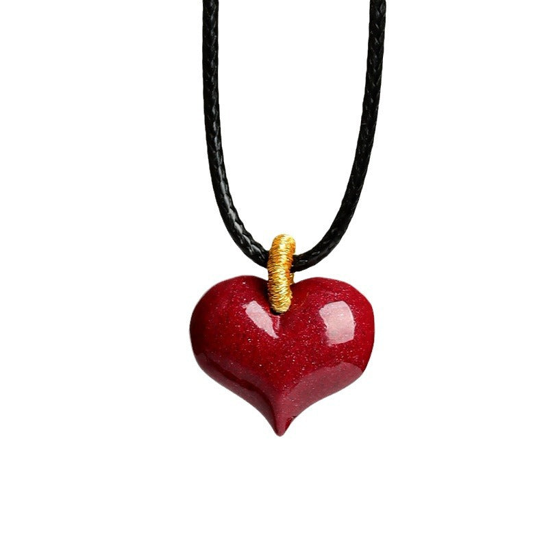 Natural Purple Gold Cinnabar Heart Pendant Necklace - Zodiac Year Blessing & Protection Amulet