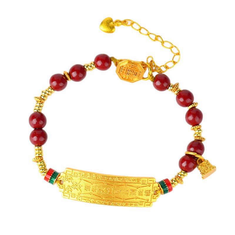 Gold Sand Tai Sui Cinnabar Bracelet - Chinese Taoist Women's Jewelry for Protection and Fortune