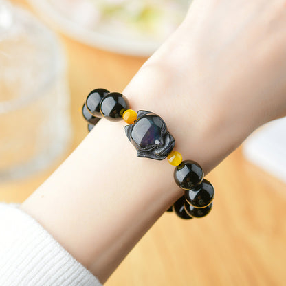 Mystical Double Eye Obsidian Fox Bracelet - Natural Crystal Protection Charm for Couples
