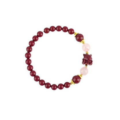 Natural High Content Cinnabar Nine-Tailed Fox Pink Crystal Bracelet - Chinese Artistic Retro Amulet