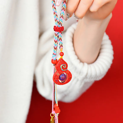 Natural High Content Cinnabar Gourd Pendant | Tibetan Style Keychain for Fortune & Protection