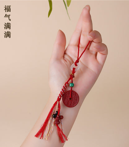 Natural Purple Gold Cinnabar Mountain Ghost Flower Pendant - Taoist Keychain for Protection & Luck