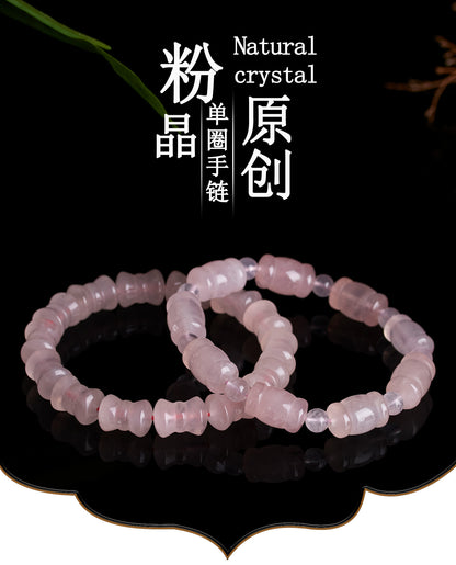 Natural Pink Quartz Bowknot Bamboo Knot Bracelet - Love Harmony Charm for Women