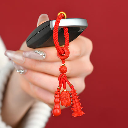 Natural Imperial Red Cinnabar Wenchang Tower Pen Keychain | Academic Success & Career Luck Talisman