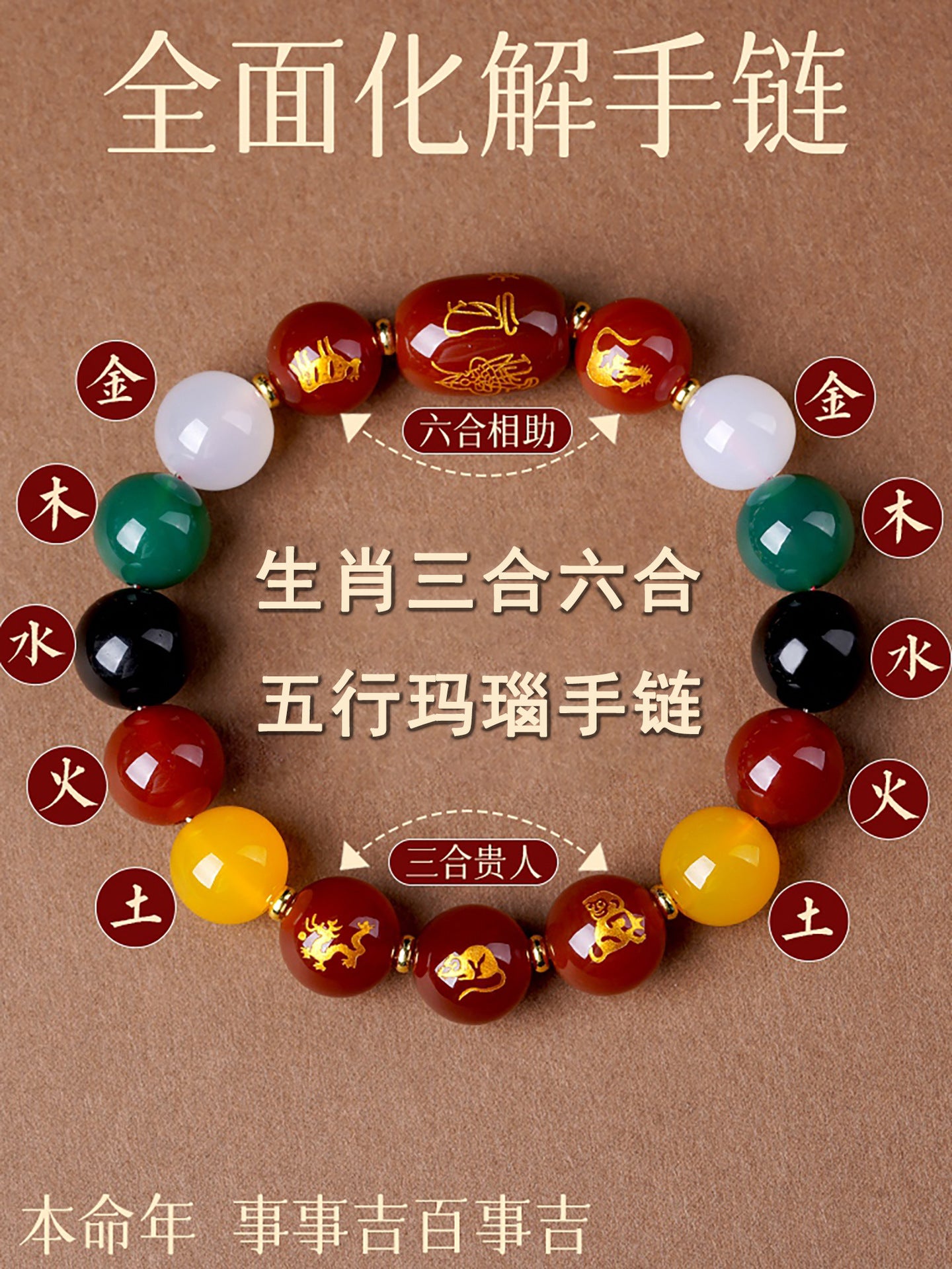 Five Elements Zodiac Harmony Agate Bracelet for Couples - Balance & Protection