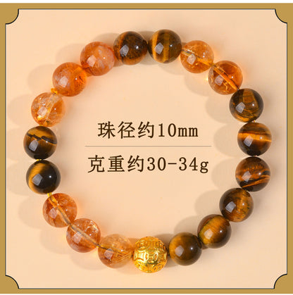 Yellow Tiger Eye Crystal Bracelet with Copper Coin Beads - Chinese Style Lucky Charm