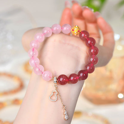 Natural Rose Quartz Strawberry Quartz Tassel Bracelet - Peach Blossom Love Charm for Women