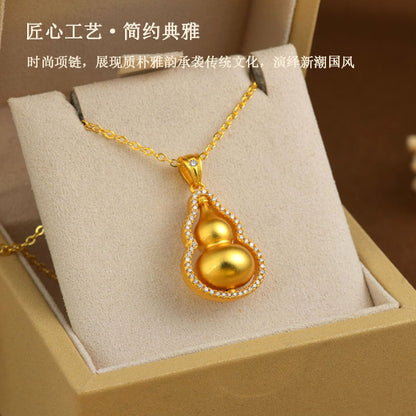 Golden Rotating Gourd Pendant Necklace - Wealth & Fortune Chinese Style Jewelry