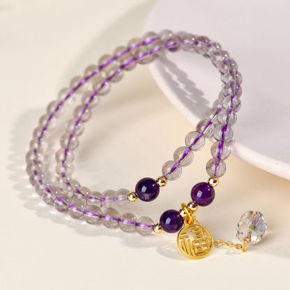 Natural Amethyst Double Circle Bracelet - Lucky Charm for Women, Romantic Purple Crystal Jewelry