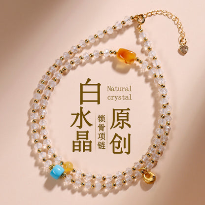 Pure White Crystal Collarbone Necklace for Women - Spiritual Elegance & Positive Energy