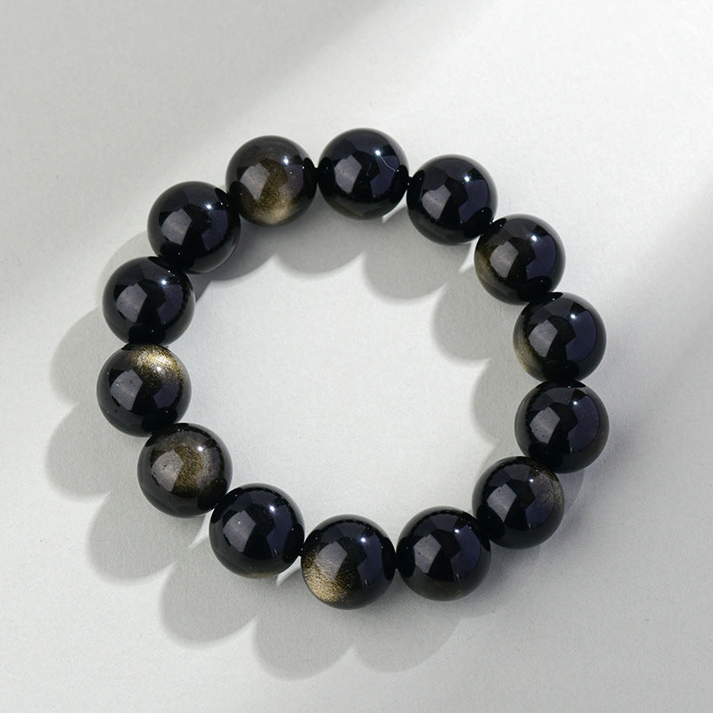 Natural Mexican Obsidian Round Bead Bracelet｜Spiritual Protection & Prosperity Unisex Jewelry