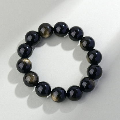 Natural Mexican Obsidian Round Bead Bracelet｜Spiritual Protection & Prosperity Unisex Jewelry