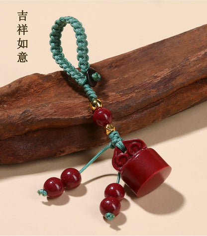 Natural Purple Gold Cinnabar Wishful Keychain - Chinese Style Luck Charm for Bags