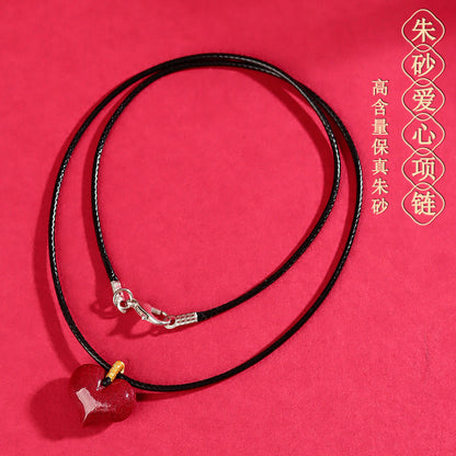Natural Purple Gold Cinnabar Heart Pendant Necklace - Zodiac Year Blessing & Protection Amulet
