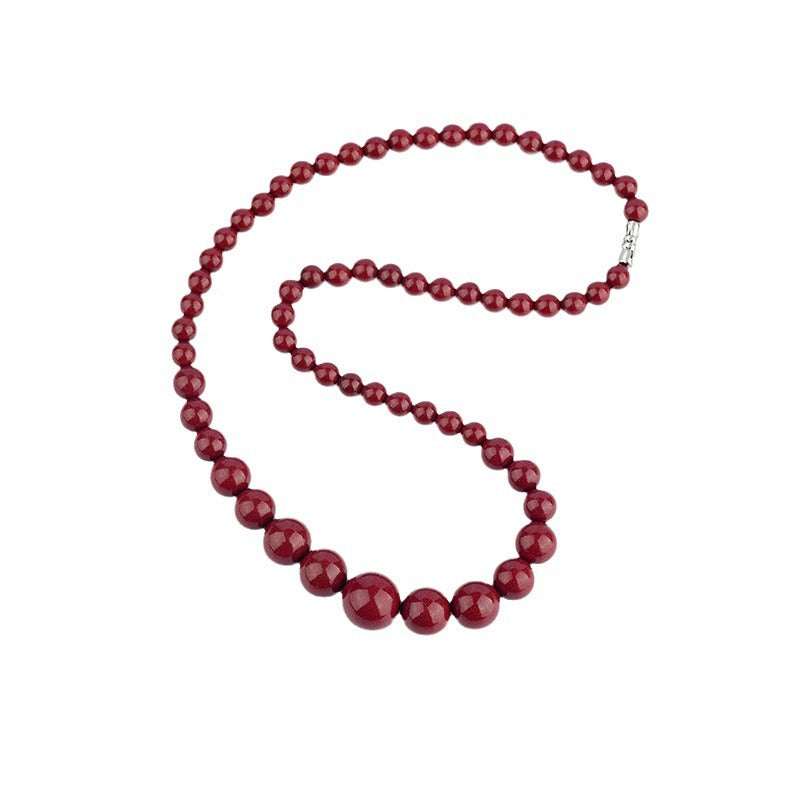 Natural High Content Cinnabar Round Bead Necklace - Purple Gold Sand Tower Chain for Protection