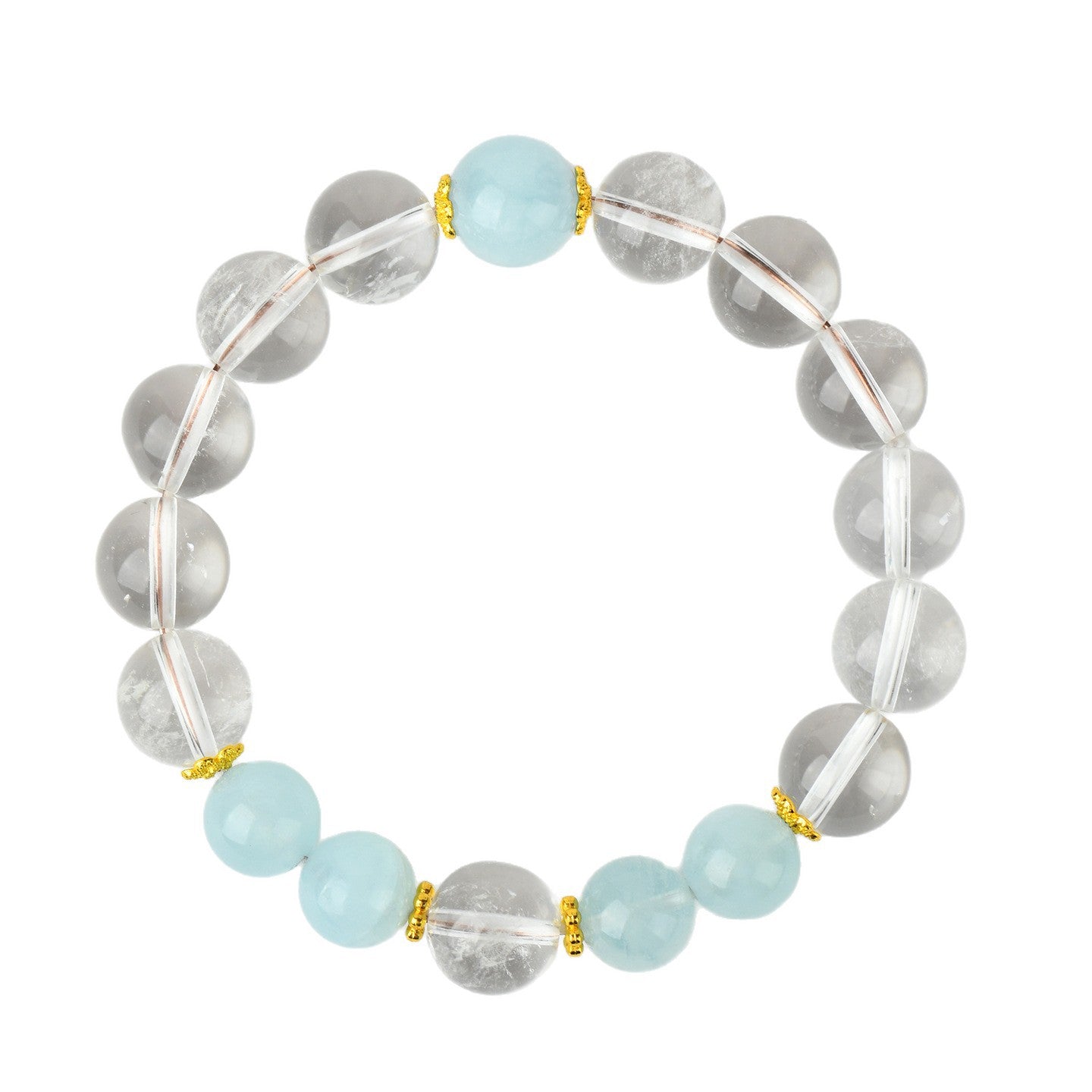 Natural Crystal Energy Bracelet with White Crystal, Obsidian, Strawberry Quartz, and Aquamarine | Spiritual Harmony & Protection