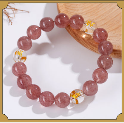 Strawberry Crystal Three-in-One Zodiac Bracelet | Spiritual Harmony & Good Fortune for Women