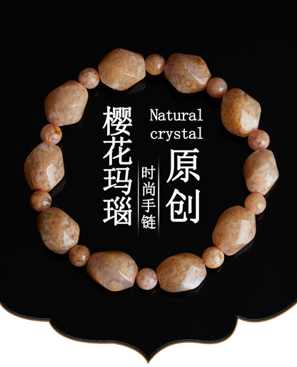 Natural Cherry Blossom Agate Knot Bead Bracelet - Elegant Spiritual Jewelry for Women